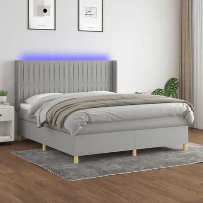 Letto a Molle Materasso e LED Grigio Chiaro 180x200 cm Tessuto - homemem39