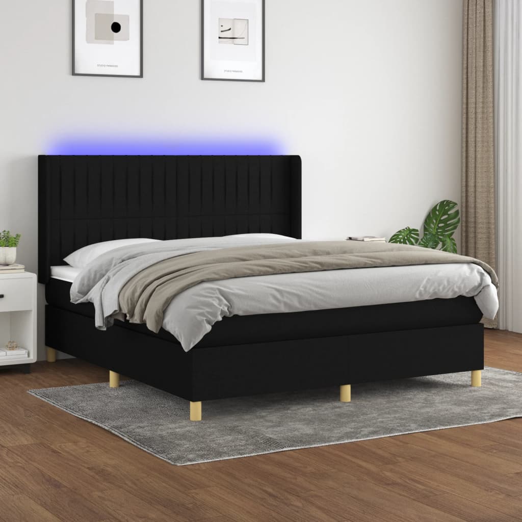 Letto a Molle con Materasso e LED Nero 180x200cm in Tessuto - homemem39