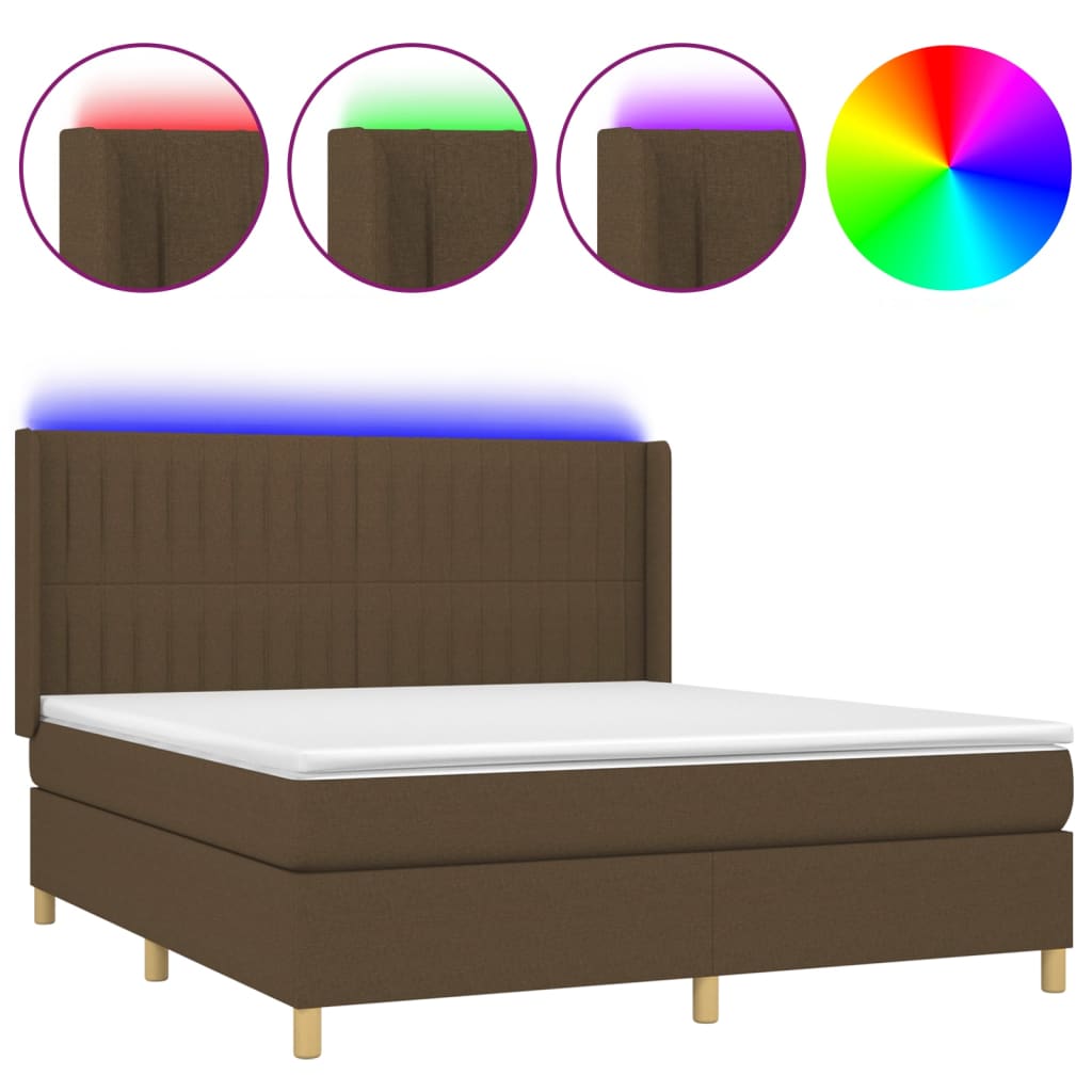 Letto a Molle Materasso e LED MarroneScuro 180x200cm in Tessuto | homemem39