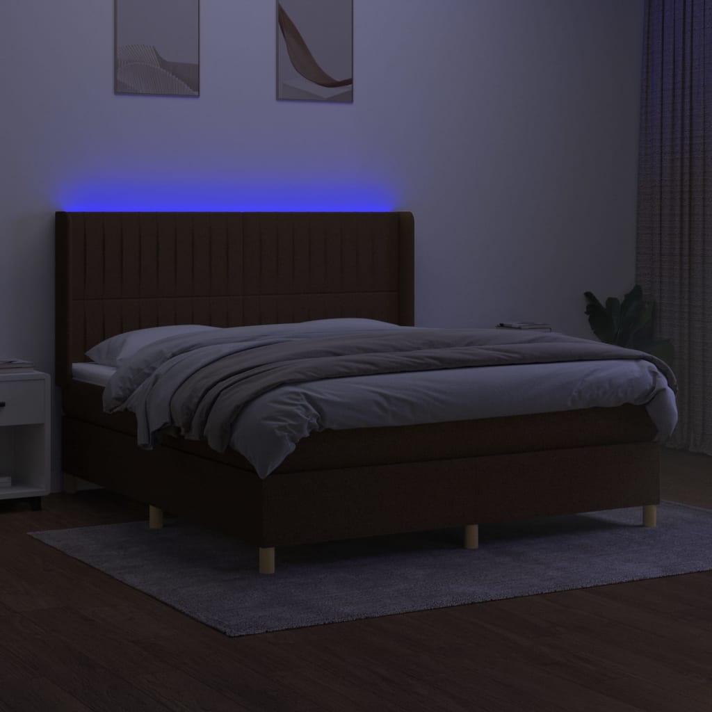 Letto a Molle Materasso e LED MarroneScuro 180x200cm in Tessuto | homemem39