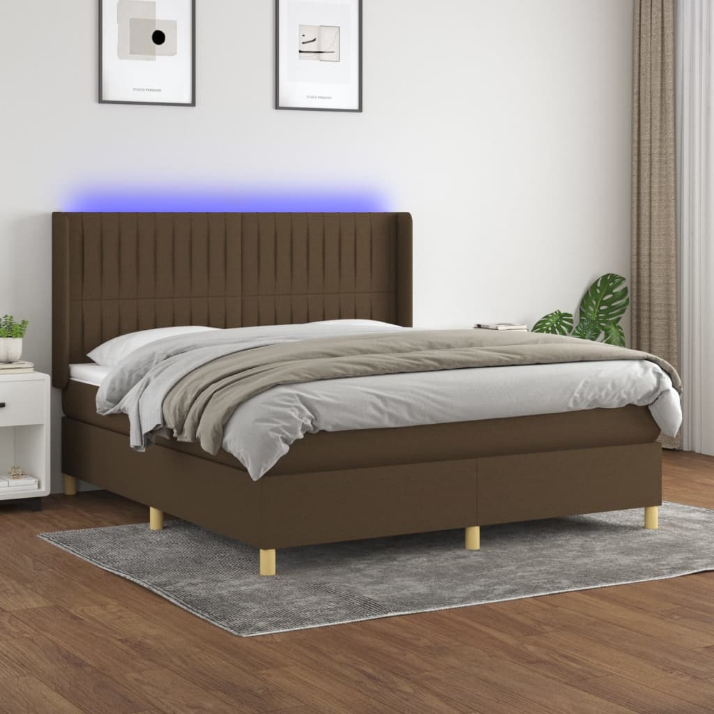 Letto a Molle Materasso e LED MarroneScuro 180x200cm in Tessuto | homemem39