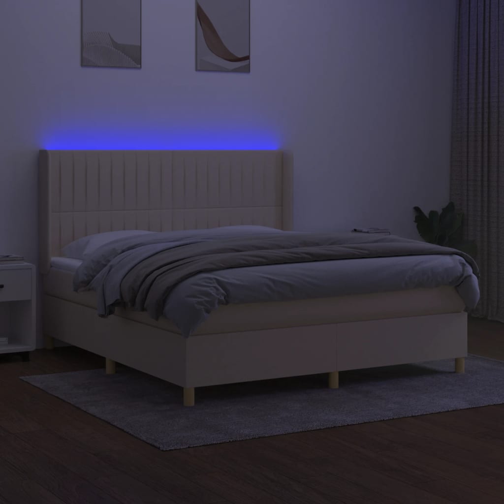 Letto a Molle con Materasso e LED Crema 180x200 cm in Tessuto - homemem39
