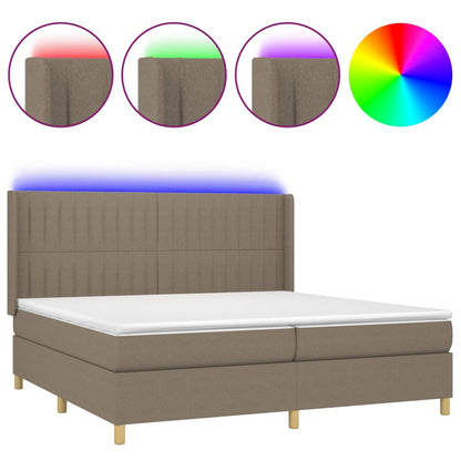 Letto a Molle Materasso e LED tortora 200x200cm in Tessuto - homemem39