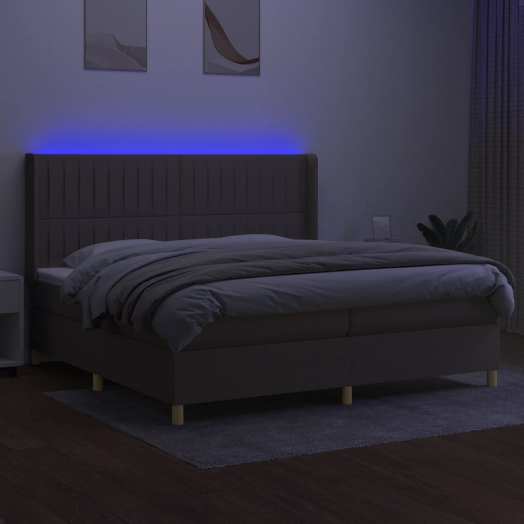 Letto a Molle Materasso e LED tortora 200x200cm in Tessuto - homemem39