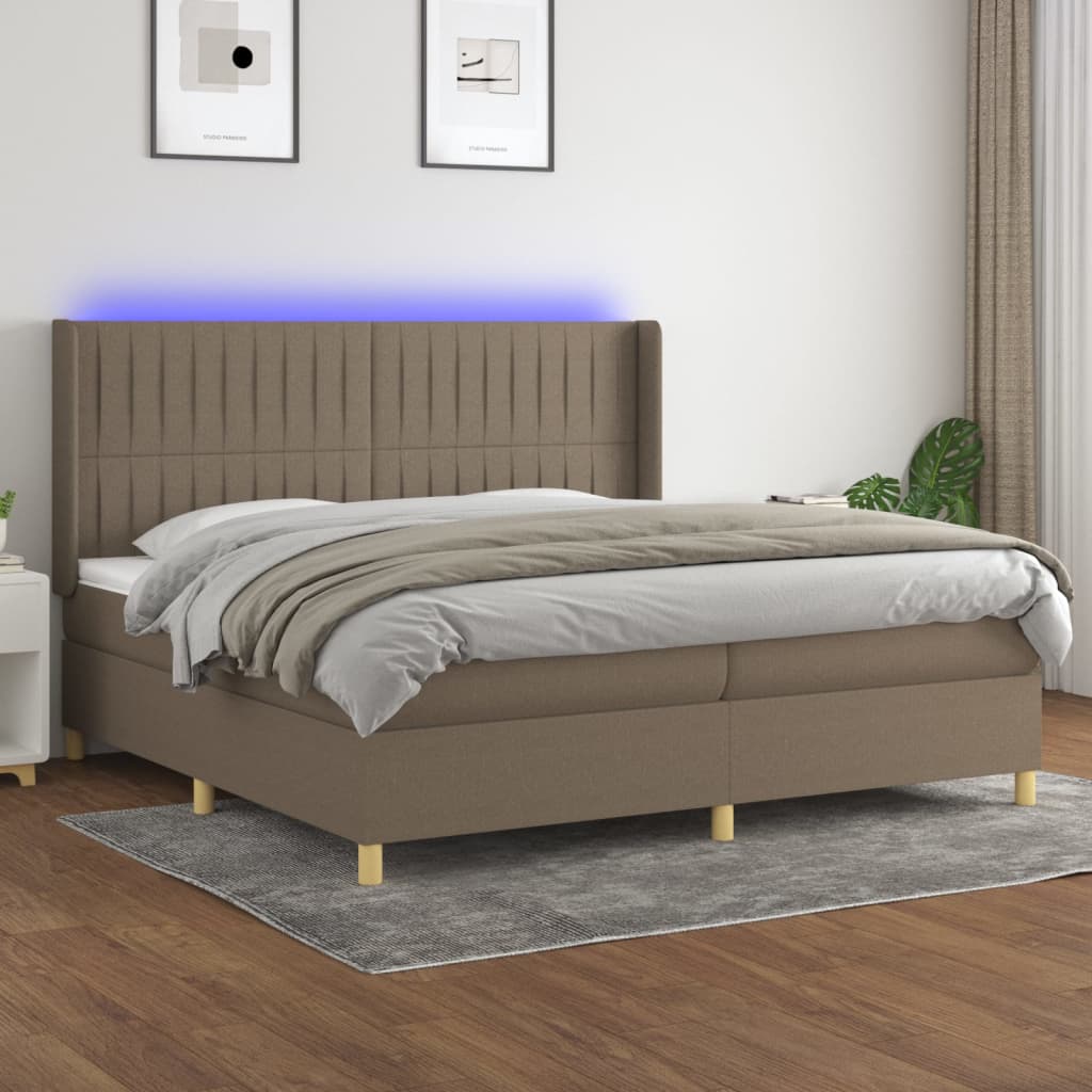 Letto a Molle Materasso e LED tortora 200x200cm in Tessuto - homemem39