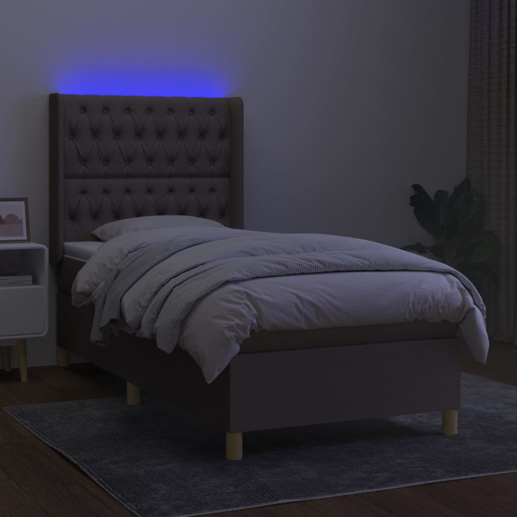 Letto a Molle con Materasso e LED Tortora 80x200 cm in Tessuto - homemem39