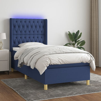 Letto a Molle con Materasso e LED Blu 90x190 cm in Tessuto | homemem39