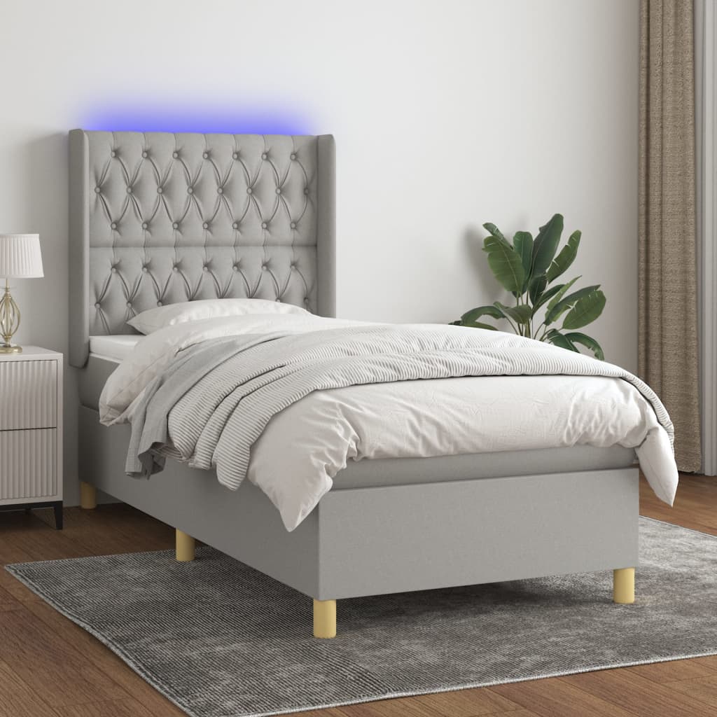 Letto a Molle Materasso e LED Grigio Chiaro 90x200 cm Tessuto | homemem39