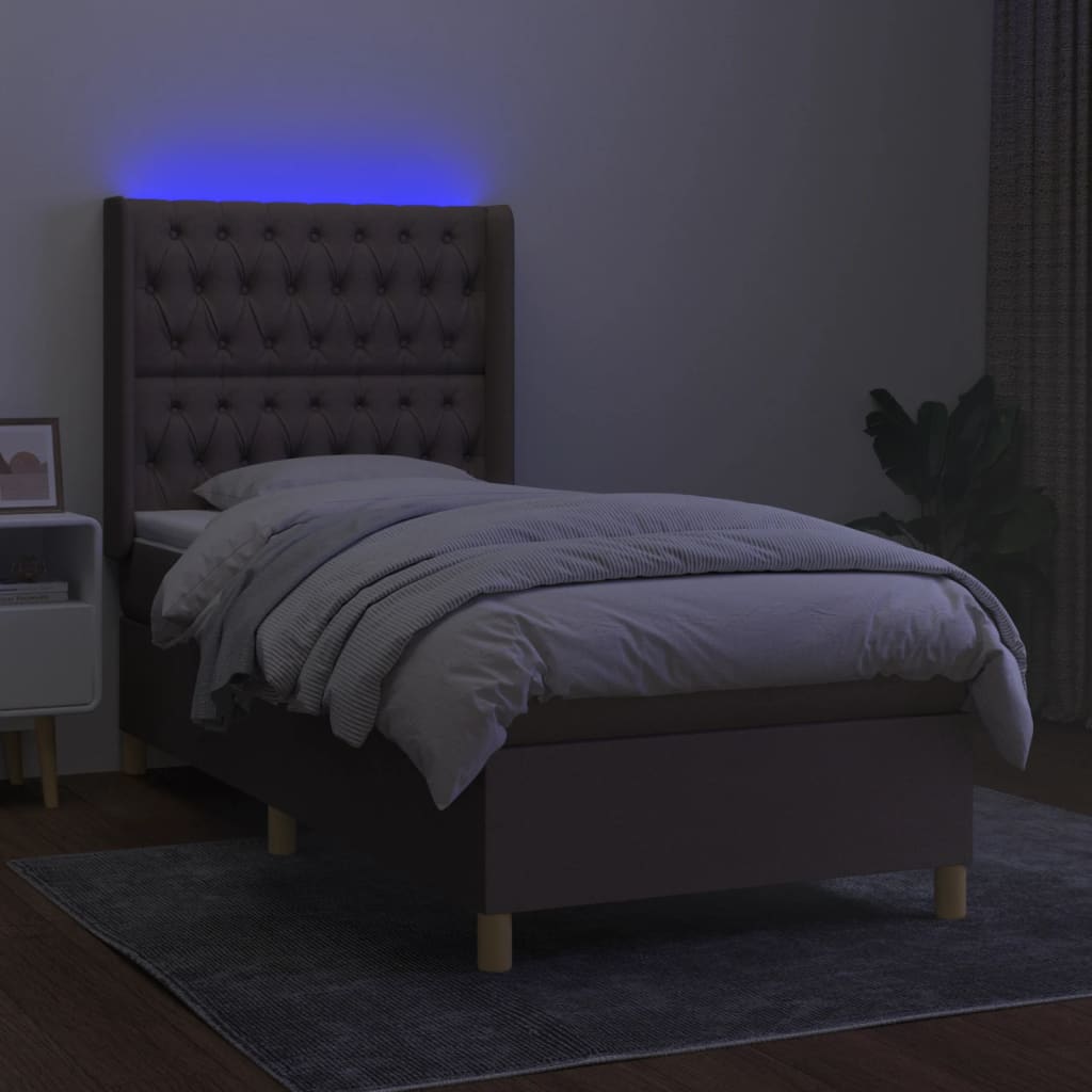 Letto a Molle con Materasso e LED Tortora 90x200 cm in Tessuto - homemem39