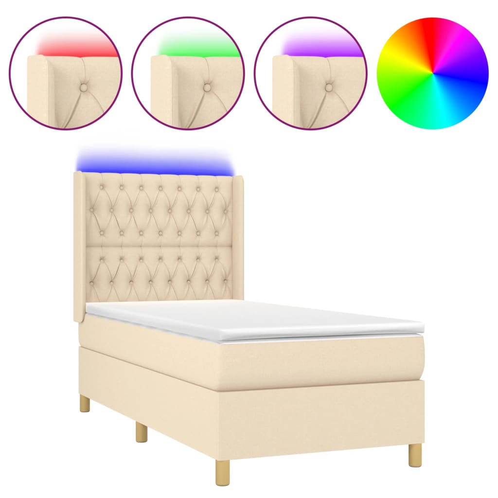 Letto a Molle con Materasso e LED Crema 90x200 cm in Tessuto | homemem39