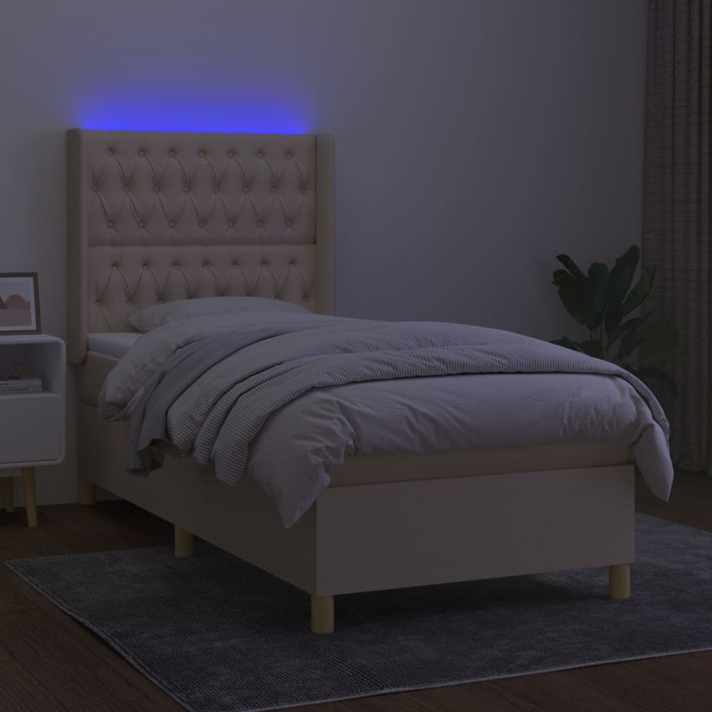 Letto a Molle con Materasso e LED Crema 90x200 cm in Tessuto | homemem39