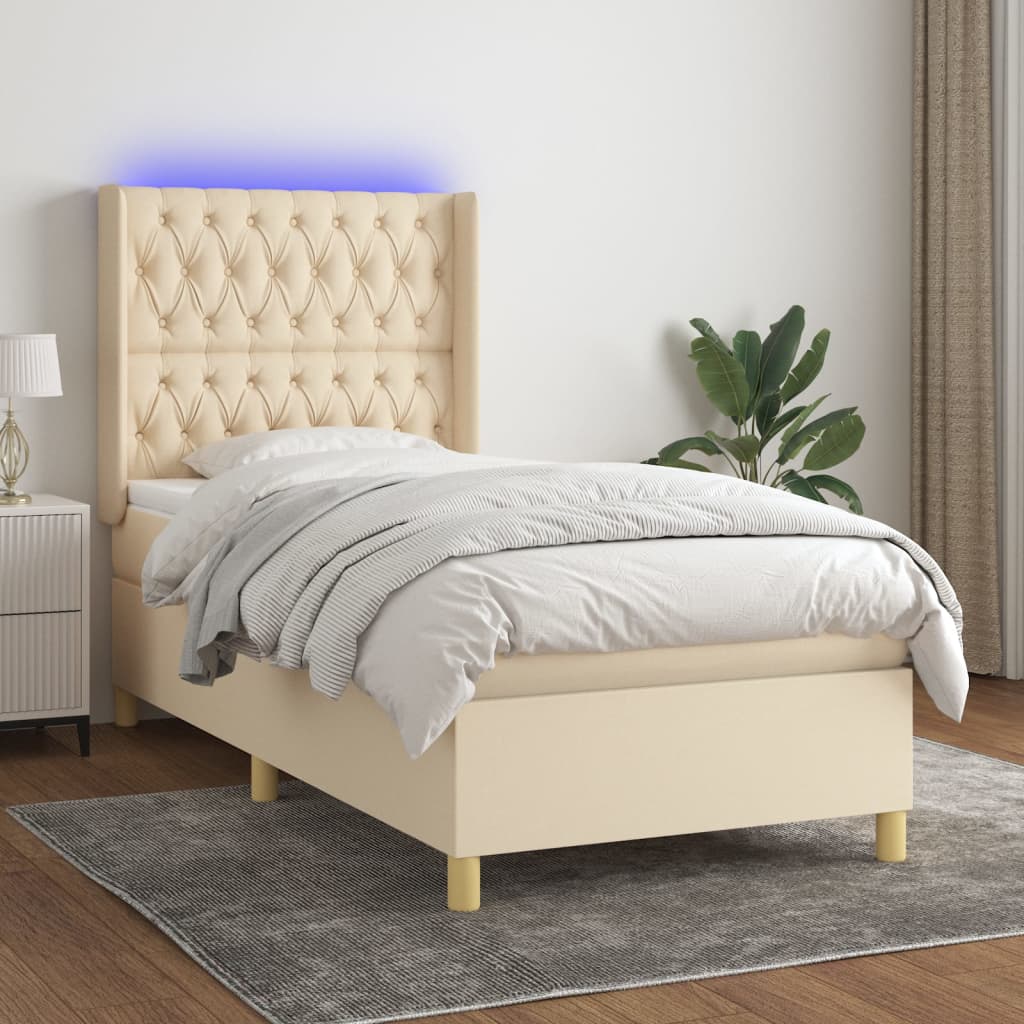 Letto a Molle con Materasso e LED Crema 90x200 cm in Tessuto | homemem39
