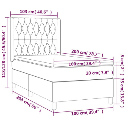 Letto a Molle Materasso e LED Grigio Scuro 100x200cm in Tessuto