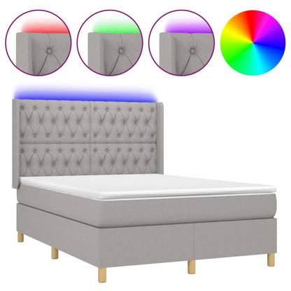 Letto a Molle Materasso e LED Grigio Chiaro 140x190 cm Tessuto | homemem39
