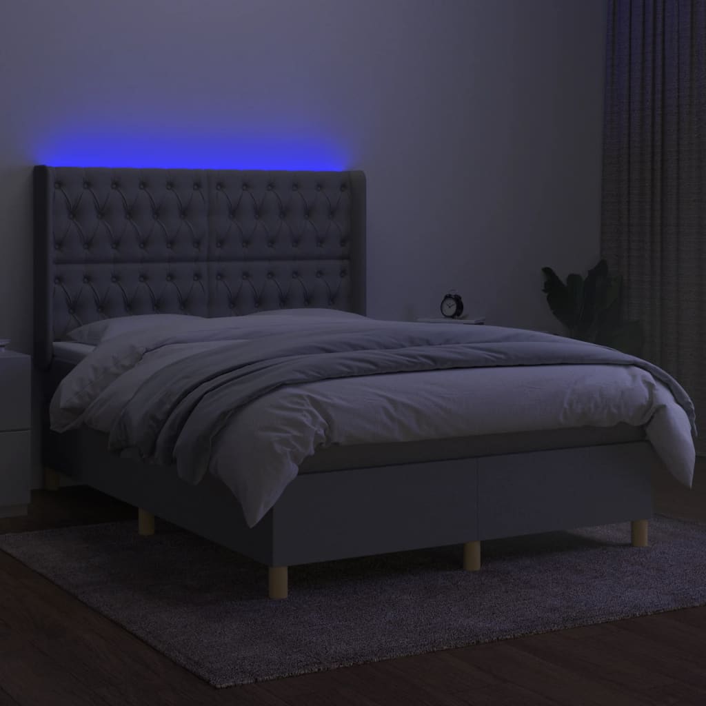 Letto a Molle Materasso e LED Grigio Chiaro 140x190 cm Tessuto | homemem39