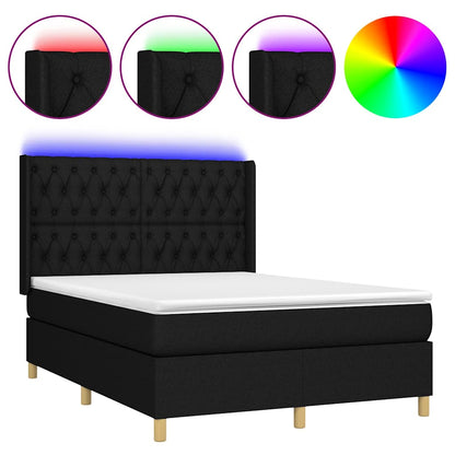 Letto a Molle con Materasso e LED Nero 140x190 cm in Tessuto | homemem39