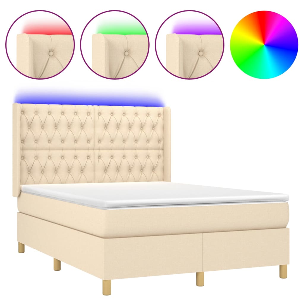 Letto a Molle con Materasso e LED Crema 140x190 cm in Tessuto | homemem39