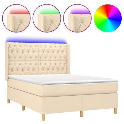 Letto a Molle con Materasso e LED Crema 140x190 cm in Tessuto | homemem39