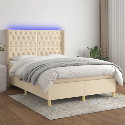 Letto a Molle con Materasso e LED Crema 140x190 cm in Tessuto | homemem39