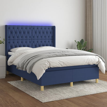 Letto a Molle con Materasso e LED Blu 140x200 cm in Tessuto
