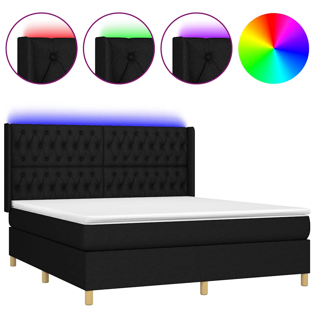 Letto a Molle con Materasso e LED Nero 160x200 cm in Tessuto | homemem39