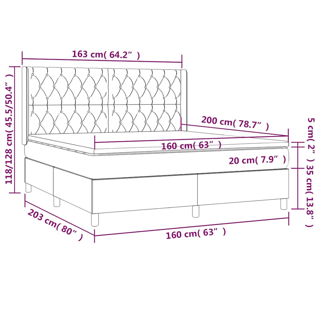 Letto a Molle con Materasso e LED Nero 160x200 cm in Tessuto | homemem39