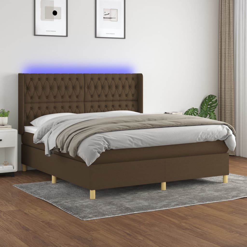 Letto a Molle Materasso e LED Marrone Scuro 160x200 cm Tessuto | homemem39