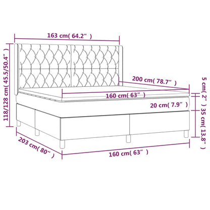Letto a Molle con Materasso e LED Crema 160x200 cm in Tessuto