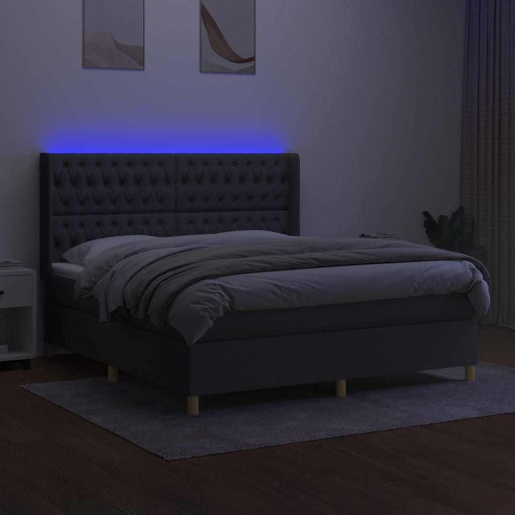 Letto a Molle Materasso e LED Grigio Scuro 180x200cm in Tessuto - homemem39