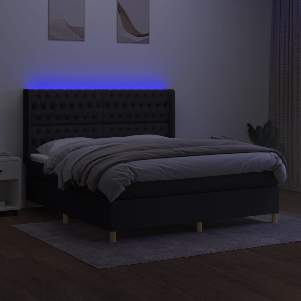 Letto a Molle con Materasso e LED Nero 180x200cm in Tessuto - homemem39