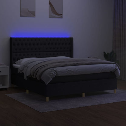 Letto a Molle con Materasso e LED Nero 180x200cm in Tessuto - homemem39