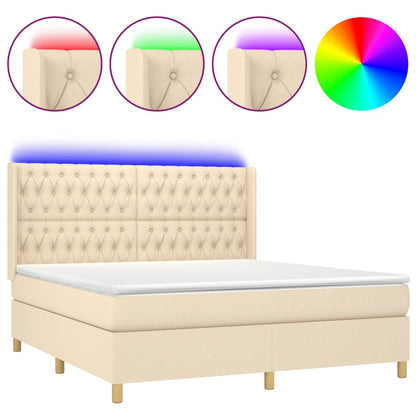 Letto a Molle con Materasso e LED Crema 180x200 cm in Tessuto