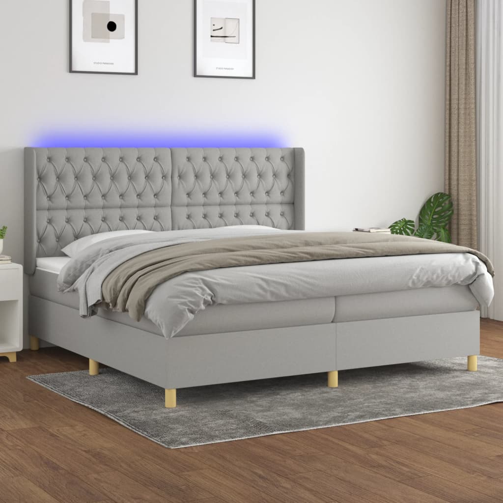 Letto a Molle Materasso e LED Grigio Chiaro 200x200 cm Tessuto - homemem39