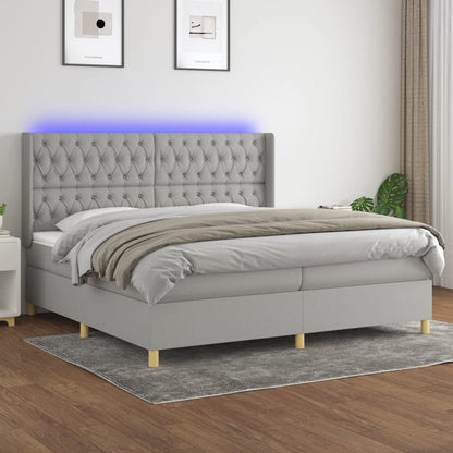Letto a Molle Materasso e LED Grigio Chiaro 200x200 cm Tessuto - homemem39