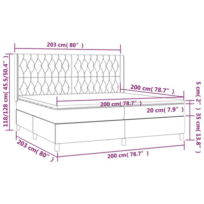 Letto a Molle Materasso e LED tortora 200x200cm in Tessuto