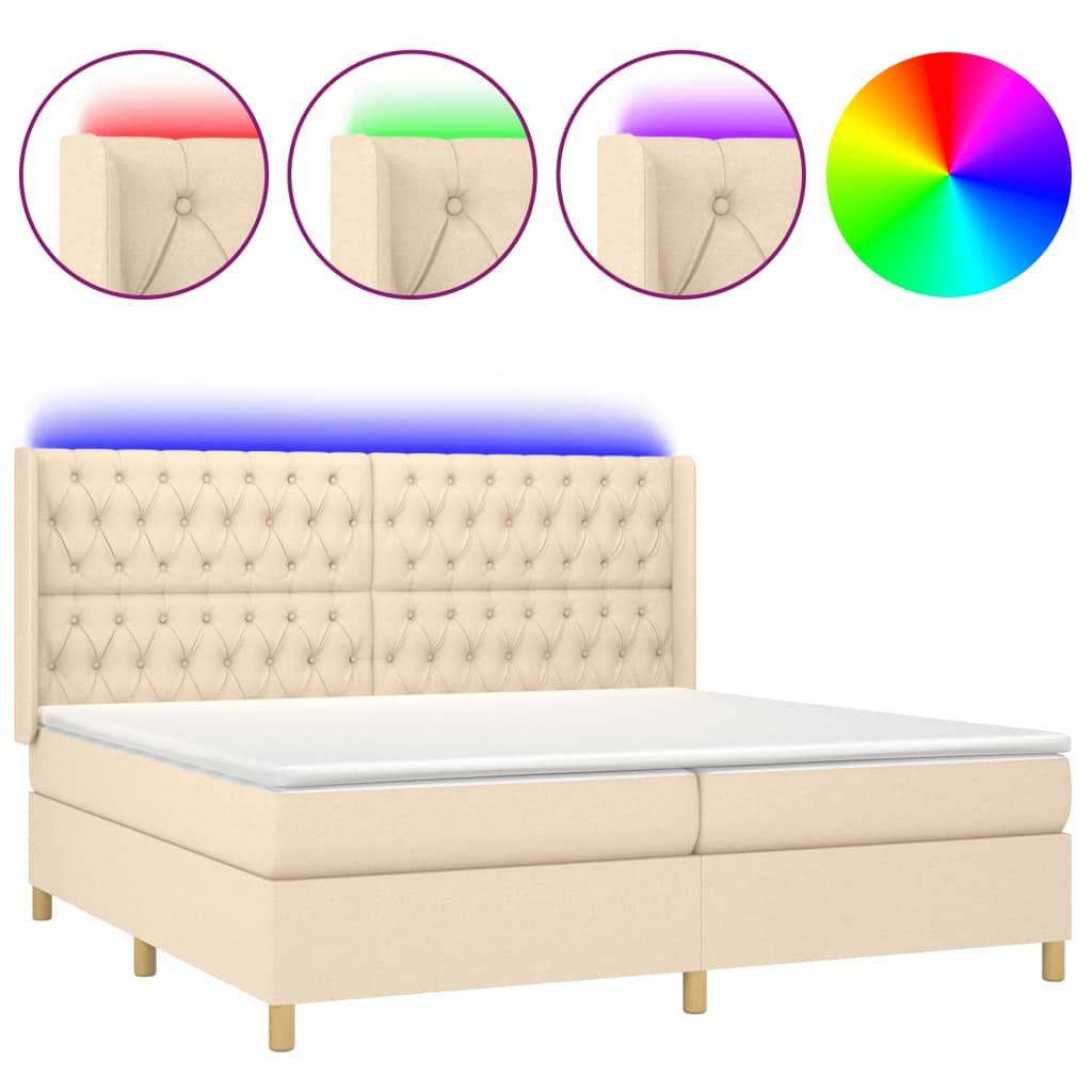 Letto a Molle Materasso e LED bianco 200x200cm in Tessuto