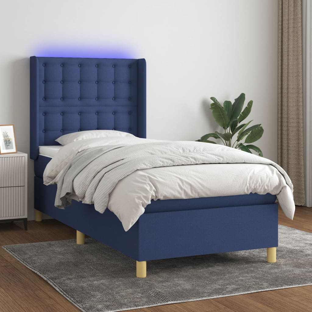 Letto a Molle con Materasso e LED Blu 80x200 cm in Tessuto | homemem39