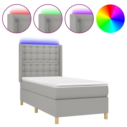 Letto a Molle Materasso e LED Grigio Chiaro 90x200 cm Tessuto | homemem39