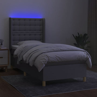 Letto a Molle Materasso e LED Grigio Chiaro 90x200 cm Tessuto | homemem39