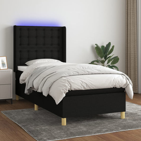Letto a Molle con Materasso e LED Nero 90x200 cm in Tessuto - homemem39