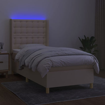 Letto a Molle con Materasso e LED Crema 90x200 cm in Tessuto - homemem39