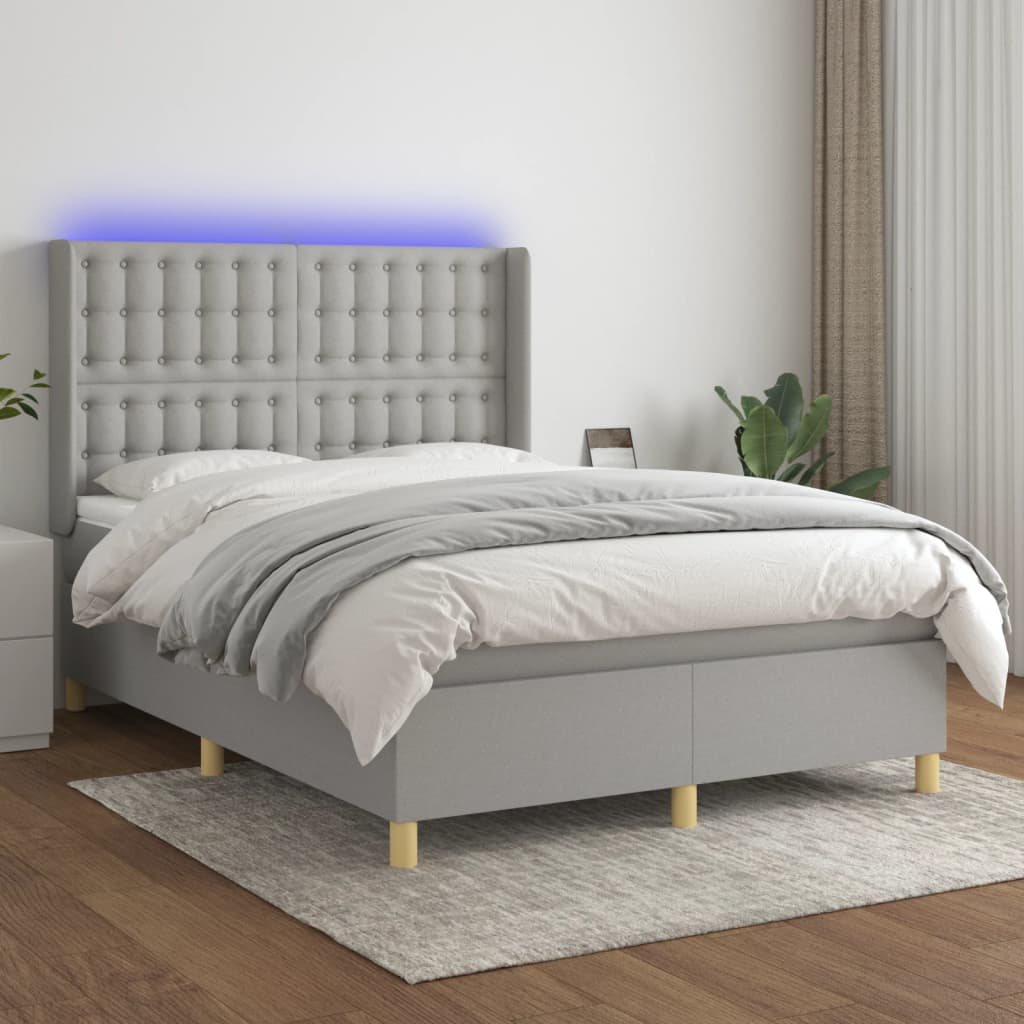 Letto a Molle Materasso e LED Grigio Chiaro 140x190 cm Tessuto | homemem39