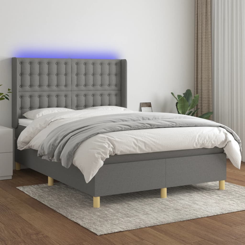 Letto a Molle Materasso e LED Grigio Scuro 140x190cm in Tessuto - homemem39