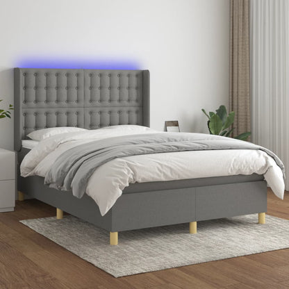 Letto a Molle Materasso e LED Grigio Scuro 140x190cm in Tessuto - homemem39