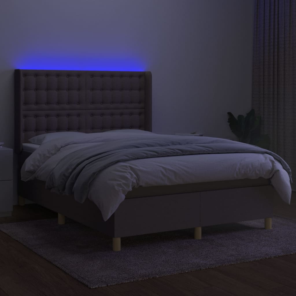 Letto a Molle con Materasso e LED Tortora 140x190 cm in Tessuto - homemem39