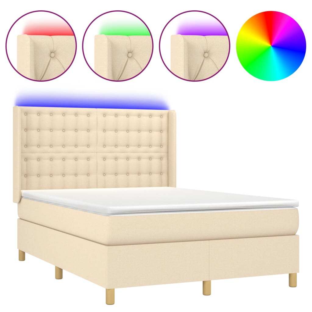 Letto a Molle con Materasso e LED Crema 140x190 cm in Tessuto | homemem39