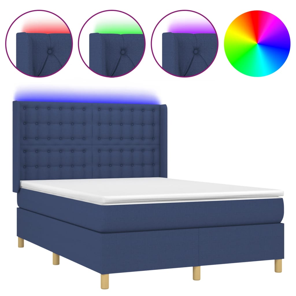 Letto a Molle con Materasso e LED Blu 140x190 cm in Tessuto | homemem39