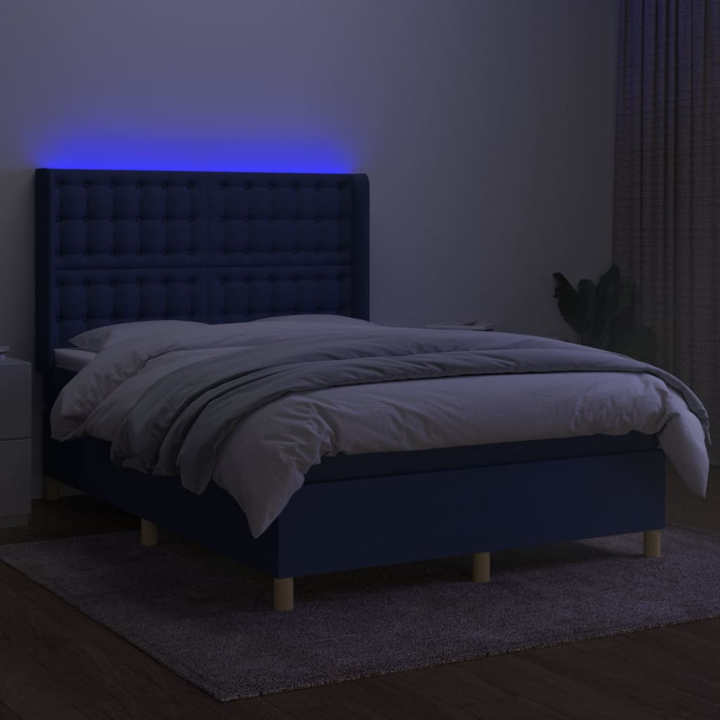 Letto a Molle con Materasso e LED Blu 140x190 cm in Tessuto | homemem39