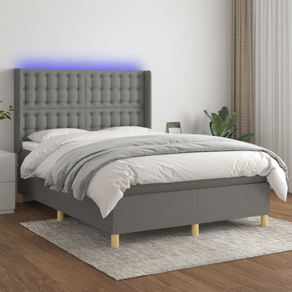 Letto a Molle Materasso e LED Grigio Scuro 140x200cm in Tessuto - homemem39