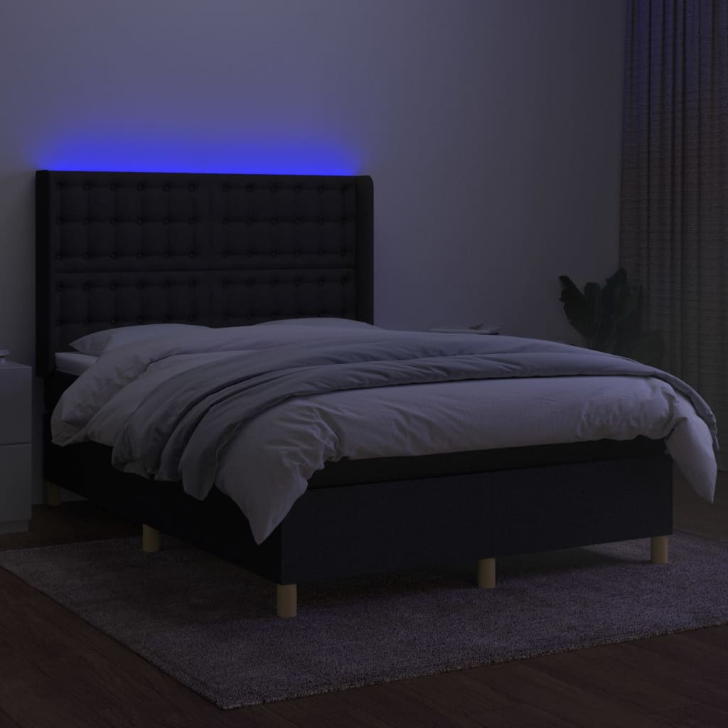 Letto a Molle con Materasso e LED Nero 140x200 cm in Tessuto - homemem39
